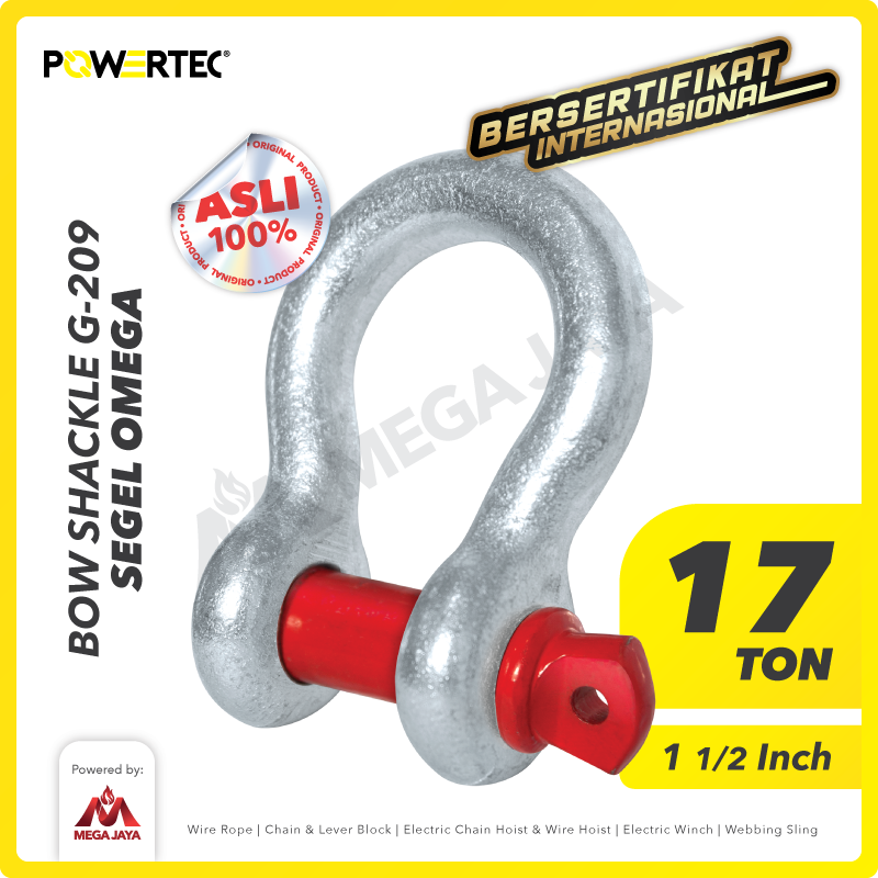 Bow Shackle Omega G209 17 Ton - 1-1/2" POWERTEC Segel Screw Pin