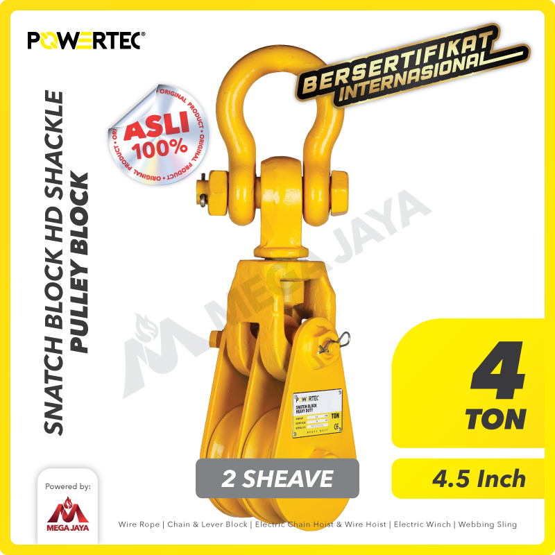Snatch Block / Pulley Block Shackle 4 Ton - 4.5" HD 2 Sheave POWERTEC