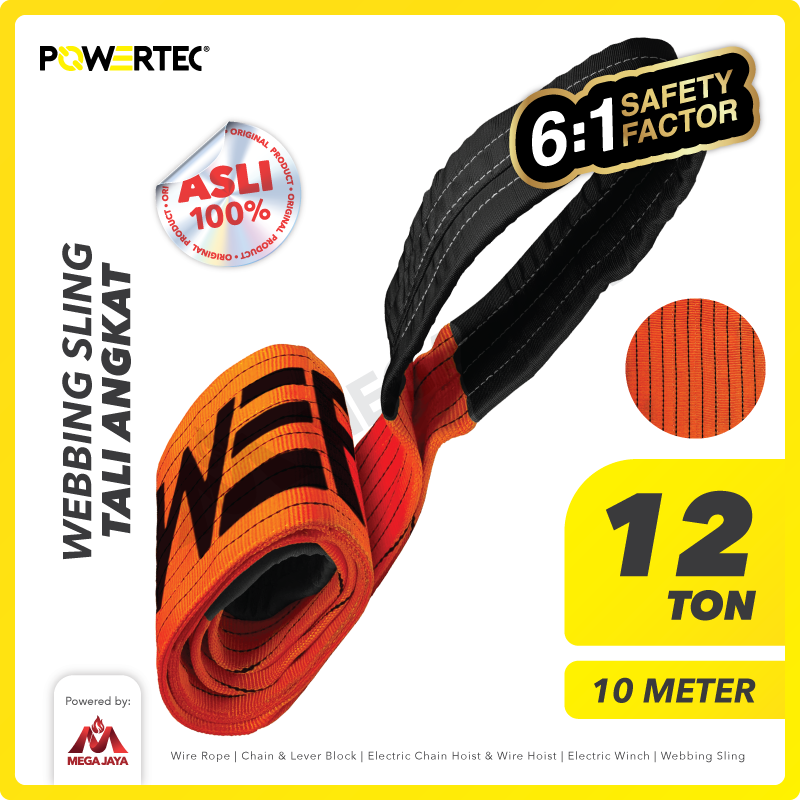 Webbing Sling Belt / Tali Angkat 12 Ton x 10 Meter POWERTEC Double Ply