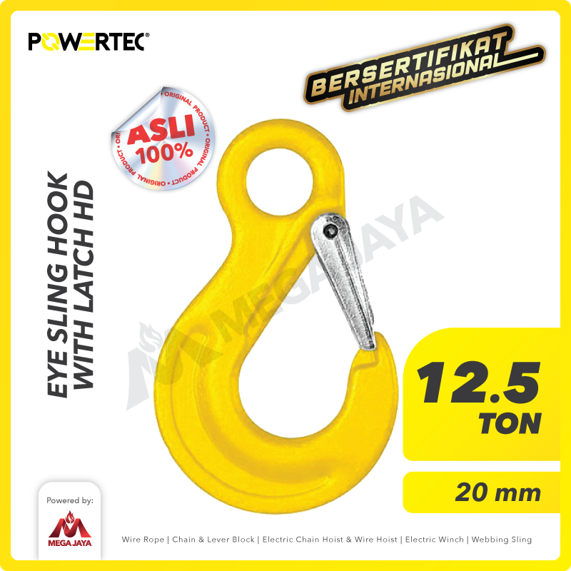 Eye Sling Hook with Latch HD 20mm - 12.5 Ton POWERTEC