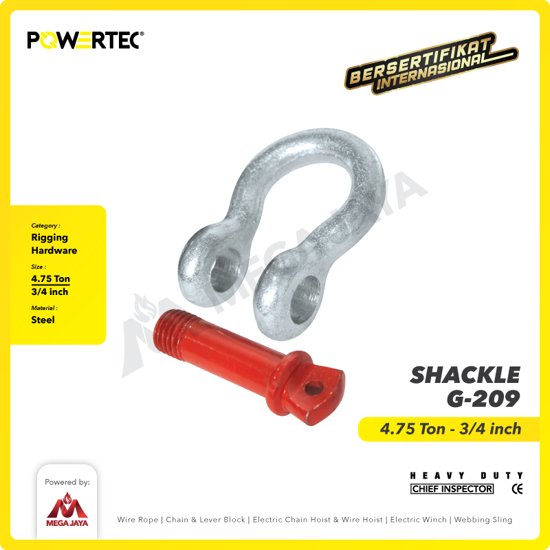 Bow Shackle Omega G209 4.75 Ton - 3/4" POWERTEC Segel Screw Pin