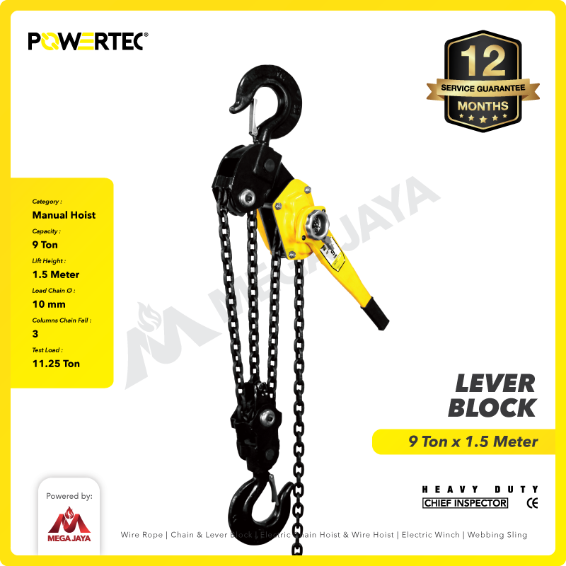 Lever Block / Lever Hoist 9 Ton x 1.5 Meter POWERTEC