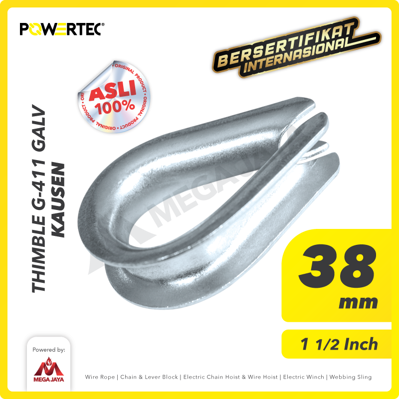 Thimble Wire Rope Kausen Sling G-411 38mm - 1-1/2" Galvanized POWERTEC