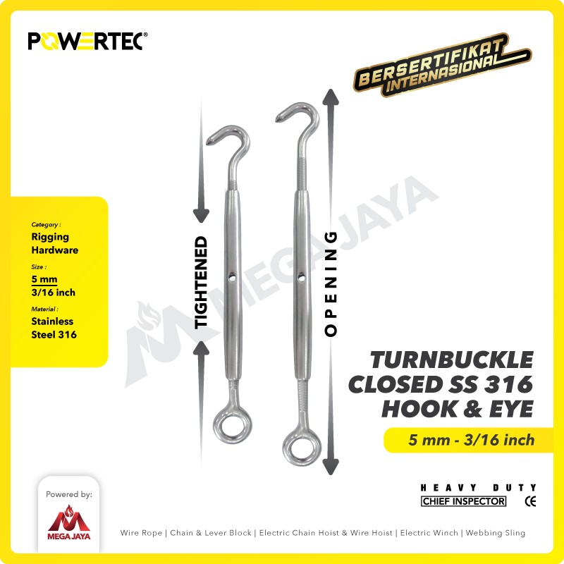 Turnbuckle / Jarum Keras SS Closed Hook & Eye M5 Span Skrup POWERTEC