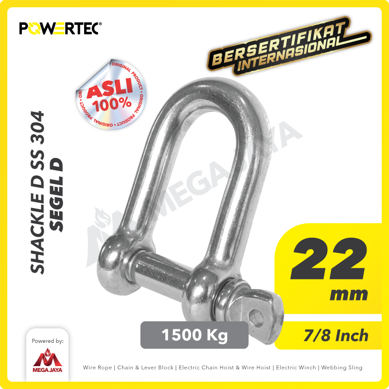 Shackle D Stainless Steel 304 22mm - 7/8" POWERTEC Segel Dee SS