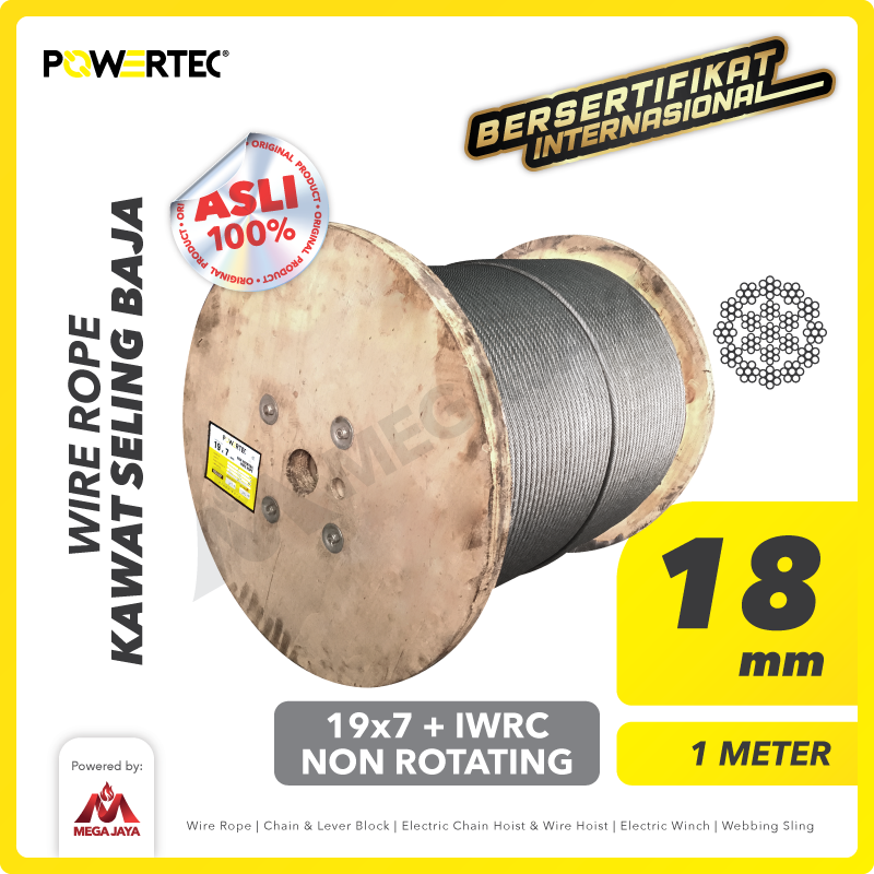 Wire Rope / Kawat Seling Baja 19x7 IWRC 18mm NR POWERTEC - 1 Meter