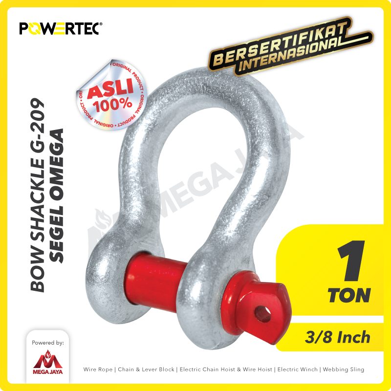 Bow Shackle Omega G209 1 Ton - 3/8" POWERTEC Segel Screw Pin