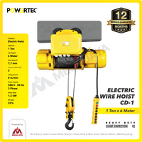 Electric Wire Rope Hoist 1 Ton  x 6 Meter 3 Phase CD-1 POWERTEC