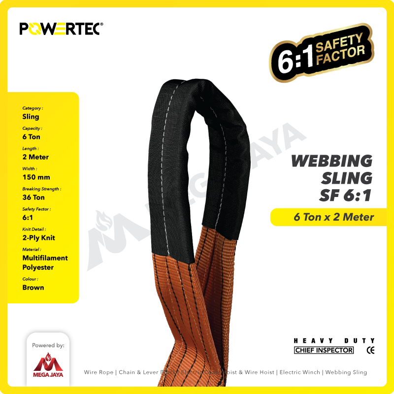 Webbing Sling Belt / Tali Angkat 6 Ton x 2 Meter POWERTEC Double Ply
