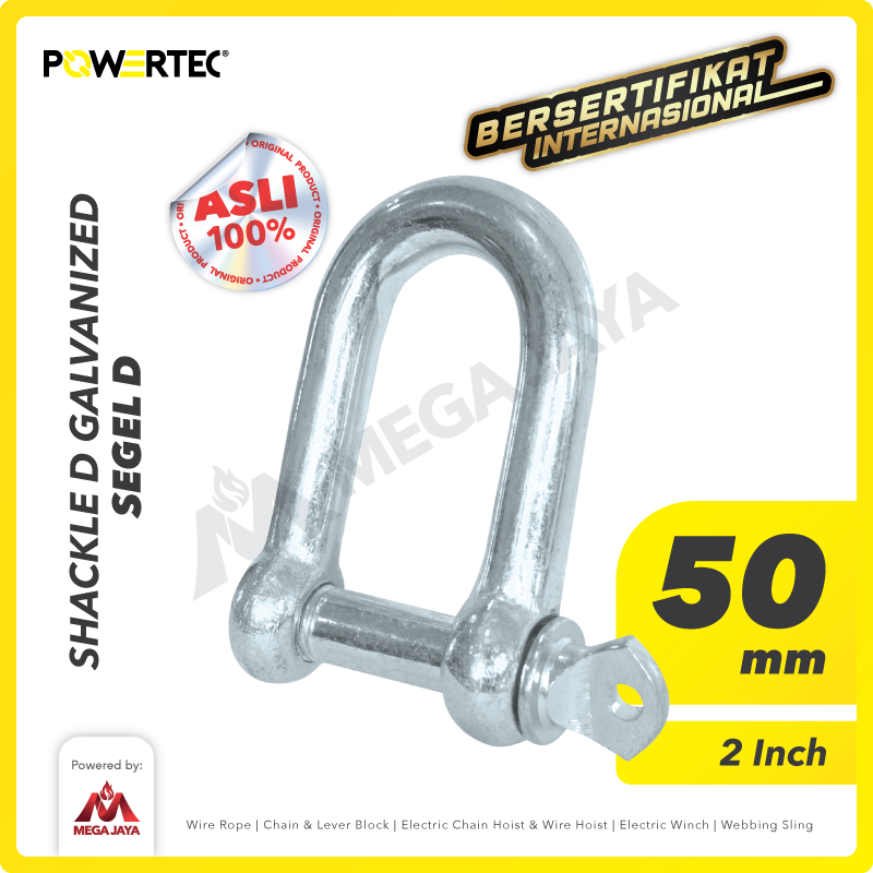 Shackle D Galvanized 50mm - 2" POWERTEC Segel Dee Galvanis