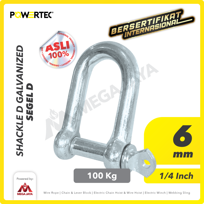 Shackle D Galvanized 6mm - 1/4" POWERTEC Segel Dee Galvanis