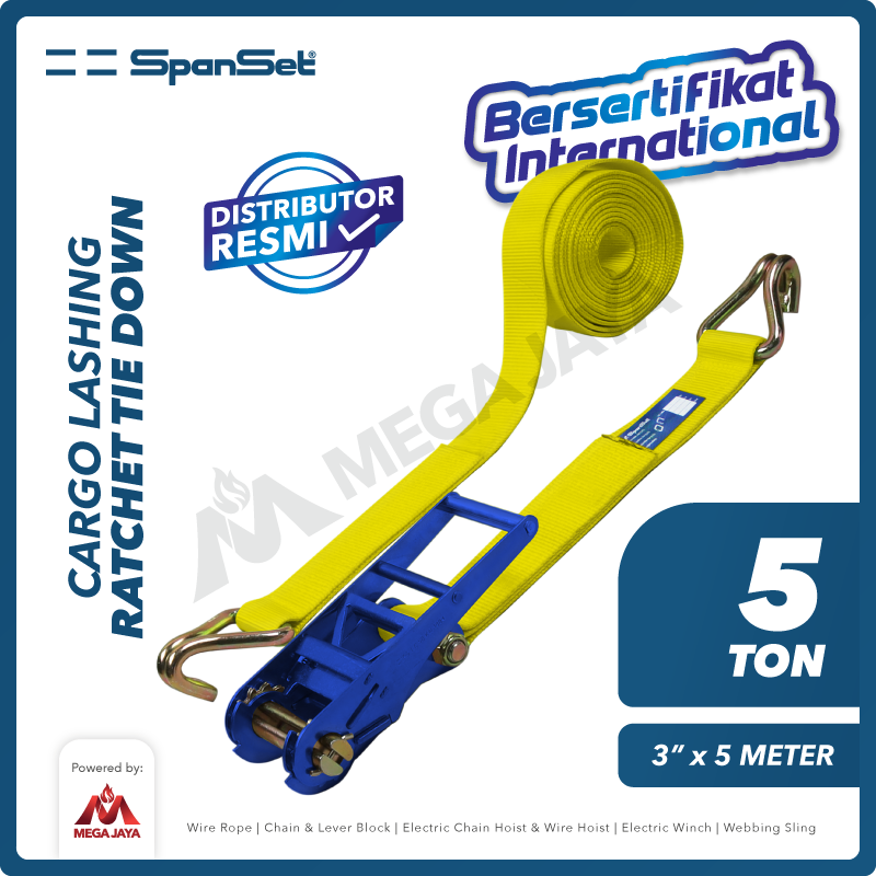 Ratchet Tie Down Cargo Lashing Belt 3" x 5M Pengikat Barang SPANSET