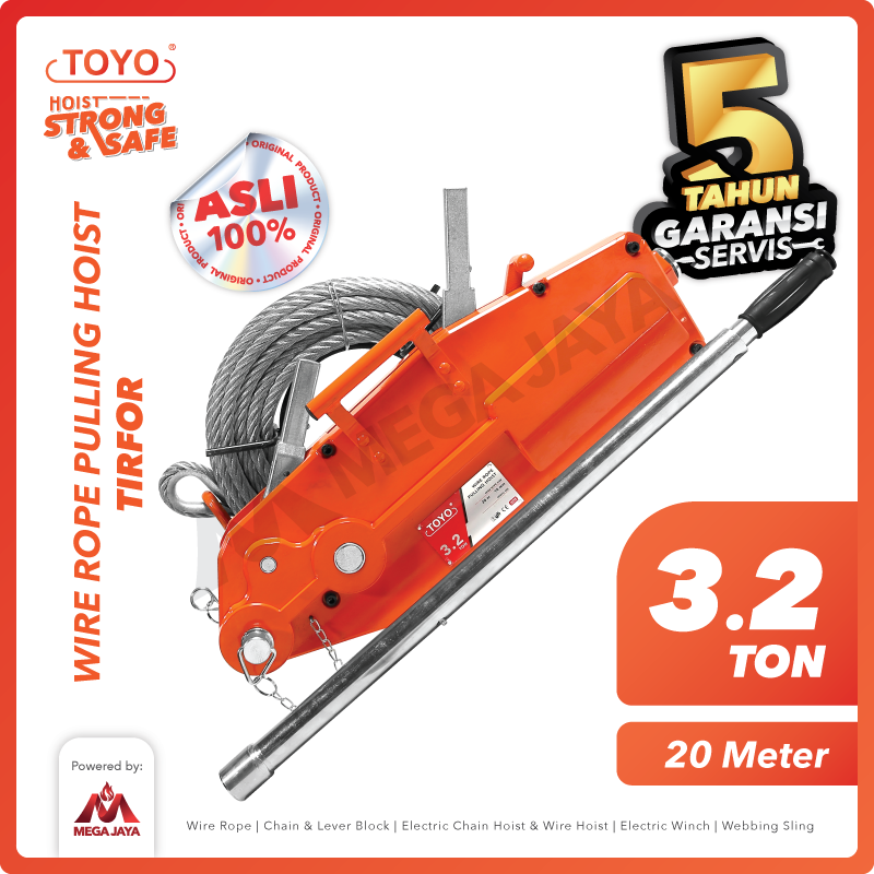 Turfer Rope Puller Wire Rope Pulling Hoist / Tirfor 3.2 Ton x 20 Meter TOYO · megajaya.co.id
