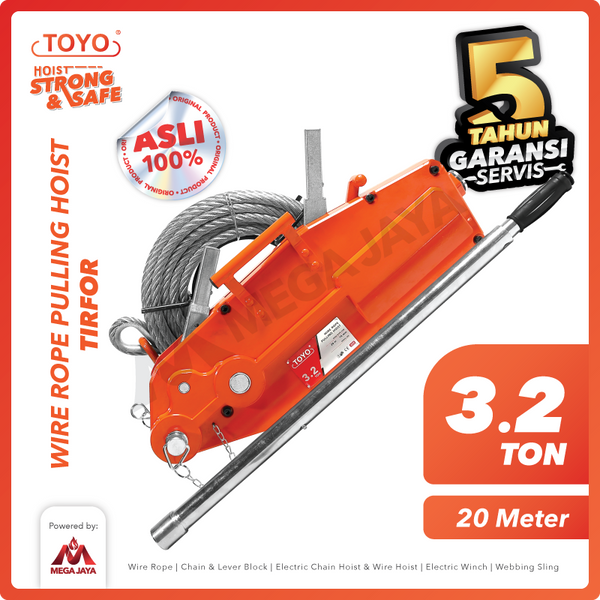 Wire Rope Pulling Hoist / Tirfor 3.2 Ton x 20 Meter TOYO