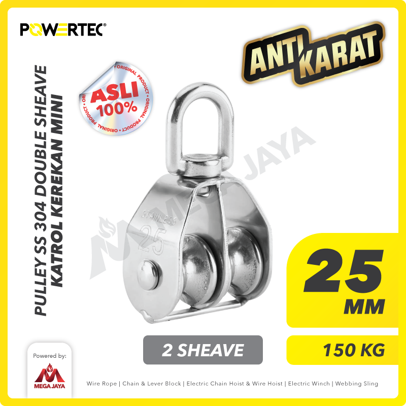 Small Pulley SS 304 Katrol Kerekan 25mm - 2 Sheave Stainless POWERTEC