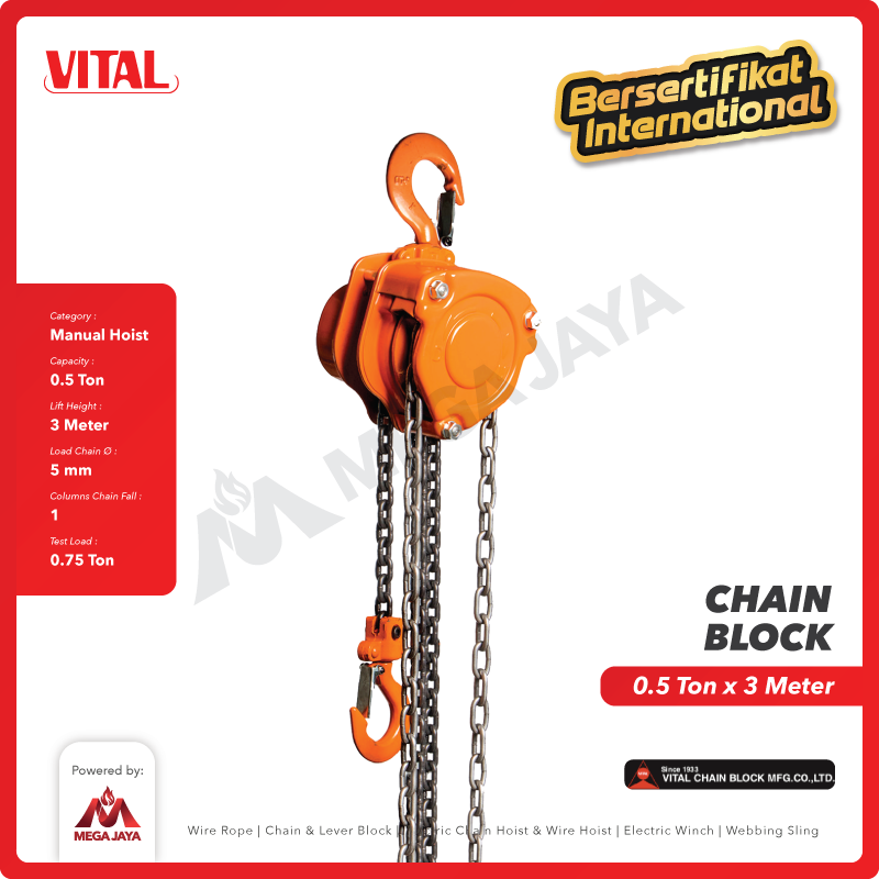 Chain Block / Takel 0.5 Ton x 3 Meter VITAL
