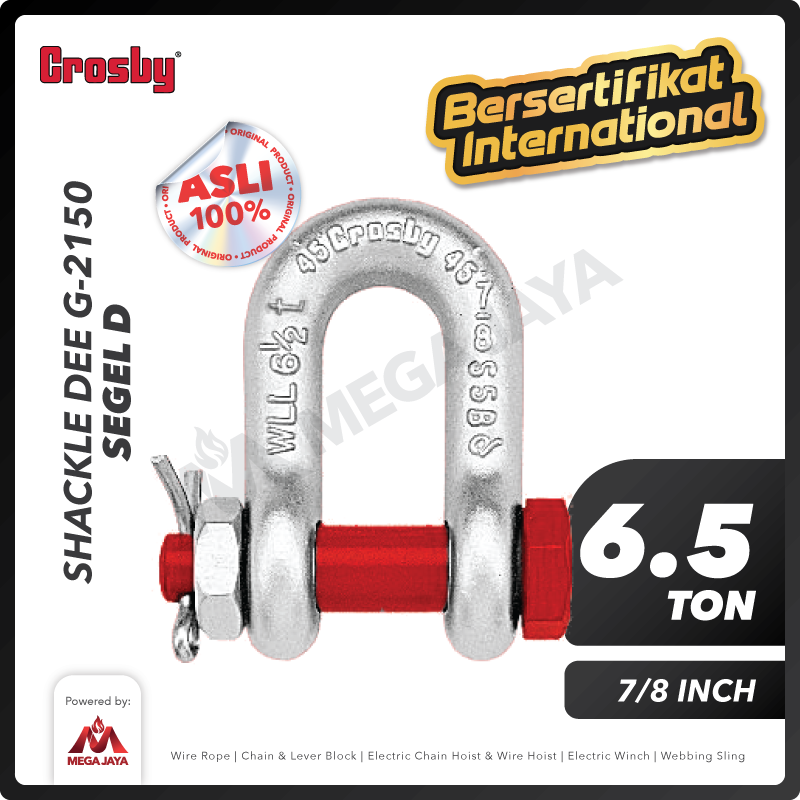 Shackle D G2150 6.5 Ton - 7/8" CROSBY Segel Dee Bolt Type