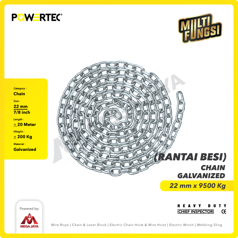 Rantai Besi Galvanis 7/8" - 22mm Galvanized Chain POWERTEC - Karung