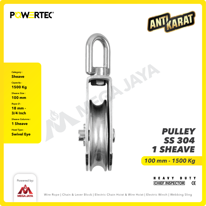 Small Pulley SS 304 Katrol Kerekan 100mm - 1 Sheave Stainless POWERTEC