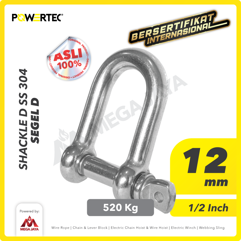 Shackle D Stainless Steel 304 12mm - 1/2" POWERTEC Segel Dee SS