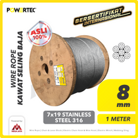 Wire Rope / Kawat Seling Baja 7x19 SS 316 8mm POWERTEC  - 1 Meter