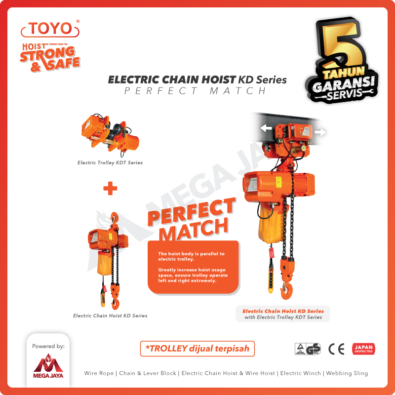Electric Chain Hoist 5 Ton  x 12 Meter KD Series TOYO