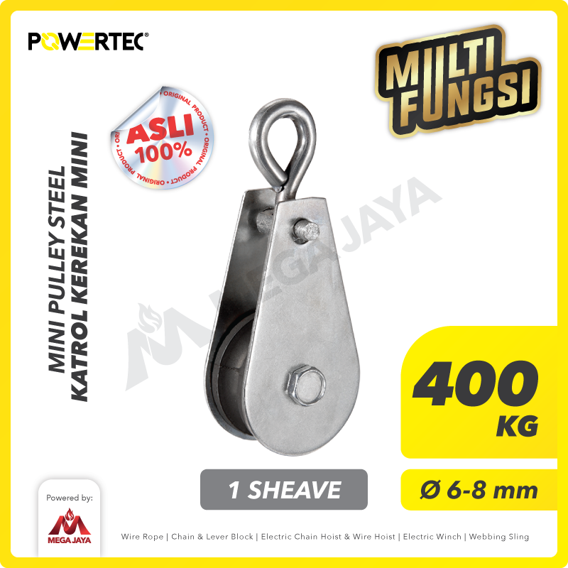 Mini Pulley Katrol Kerekan 400kg 12mm - 1 Sheave POWERTEC