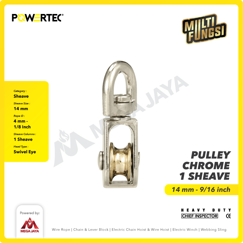 Small Pulley Chrome Katrol Kerekan 14mm 9/16" - 1 Sheave POWERTEC