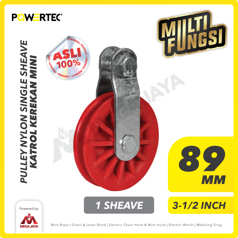 Pulley Nylon Katrol Kerekan 89mm 3-1/2" - 1 Sheave Nilon POWERTEC