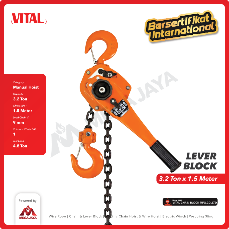 Lever Block / Lever Hoist 3.2 Ton x 1.5 Meter VITAL