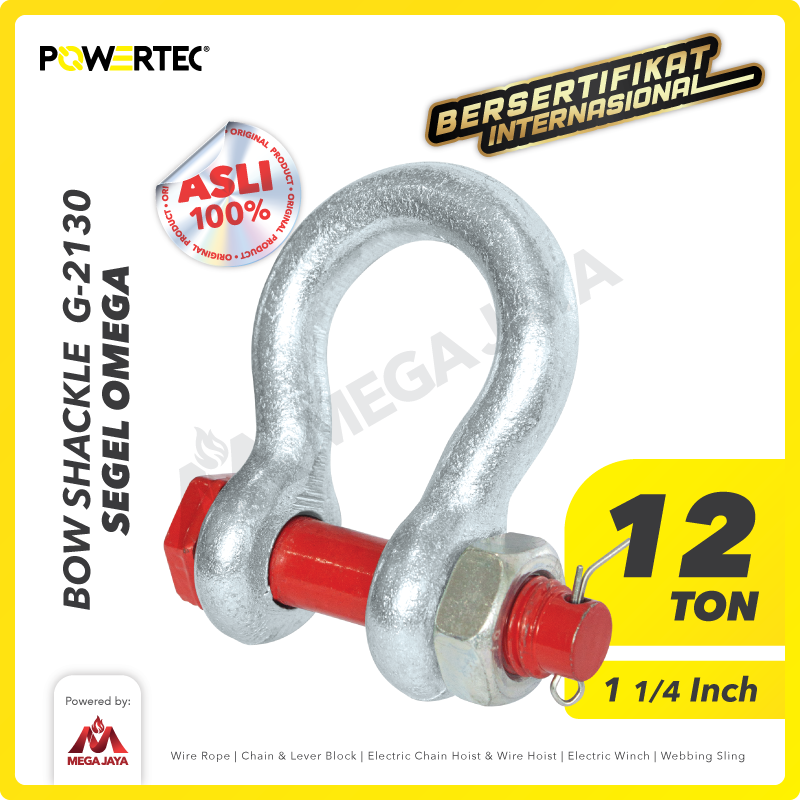 Bow Shackle Omega G2130 12 Ton - 1-1/4" POWERTEC Segel Bolt Type