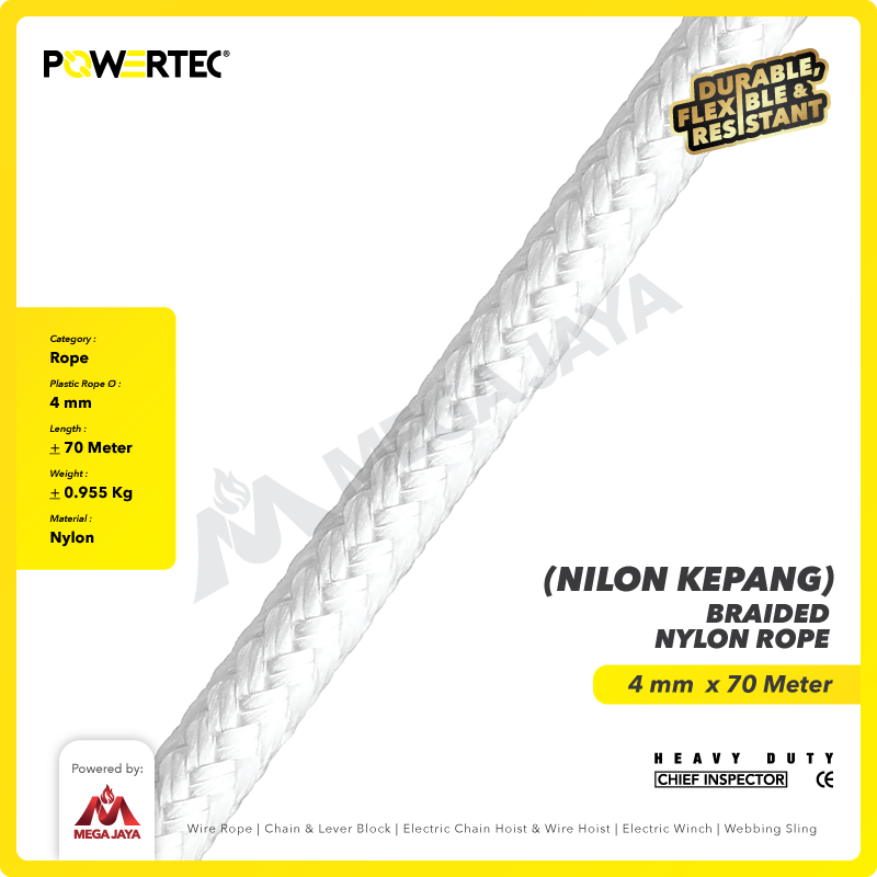 Tali Nilon Kepang 4mm x 70m Braided Nylon Rope POWERTEC