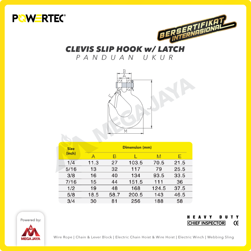 Clevis Slip Hook with Latch 3/8" POWERTEC
