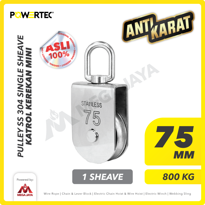 Small Pulley SS 304 Katrol Kerekan 75mm - 1 Sheave Stainless POWERTEC