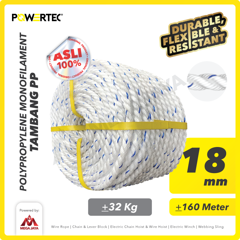 Tali Tambang PP 18mm x 200m Polypropylene PP Mono Rope POWERTEC