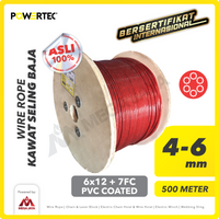 Wire Rope / Kawat Seling Baja 6x12 7FC PVC 4-6mm Merah POWERTEC - 500m