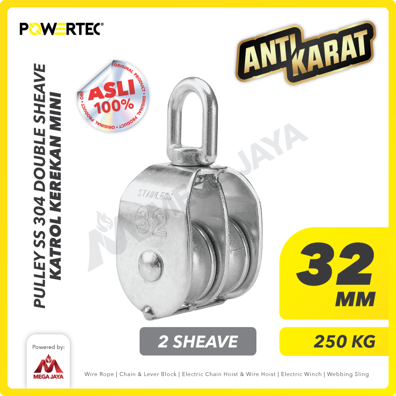 Small Pulley SS 304 Katrol Kerekan 32mm - 2 Sheave Stainless POWERTEC