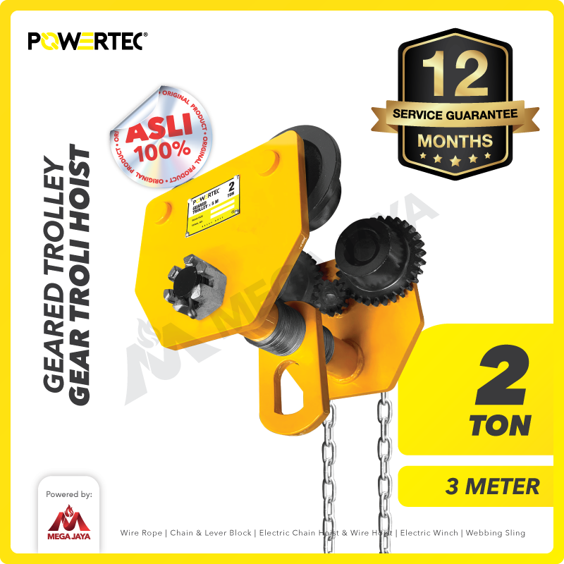 Geared Trolley / Gear Troli Hoist 2 Ton x 3 Meter POWERTEC