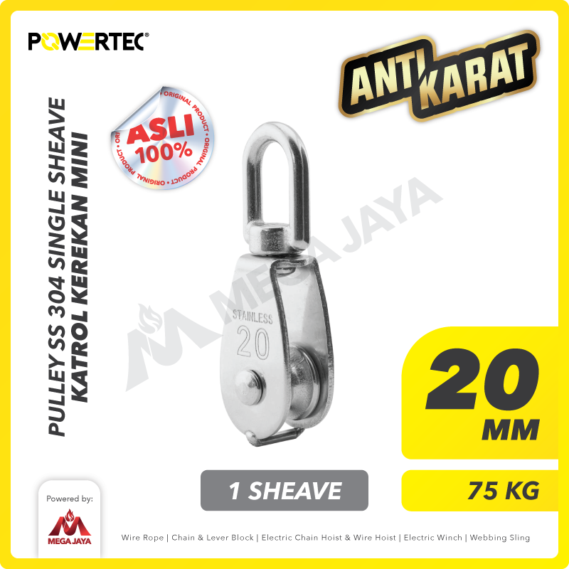 Small Pulley SS 304 Katrol Kerekan 20mm - 1 Sheave Stainless POWERTEC