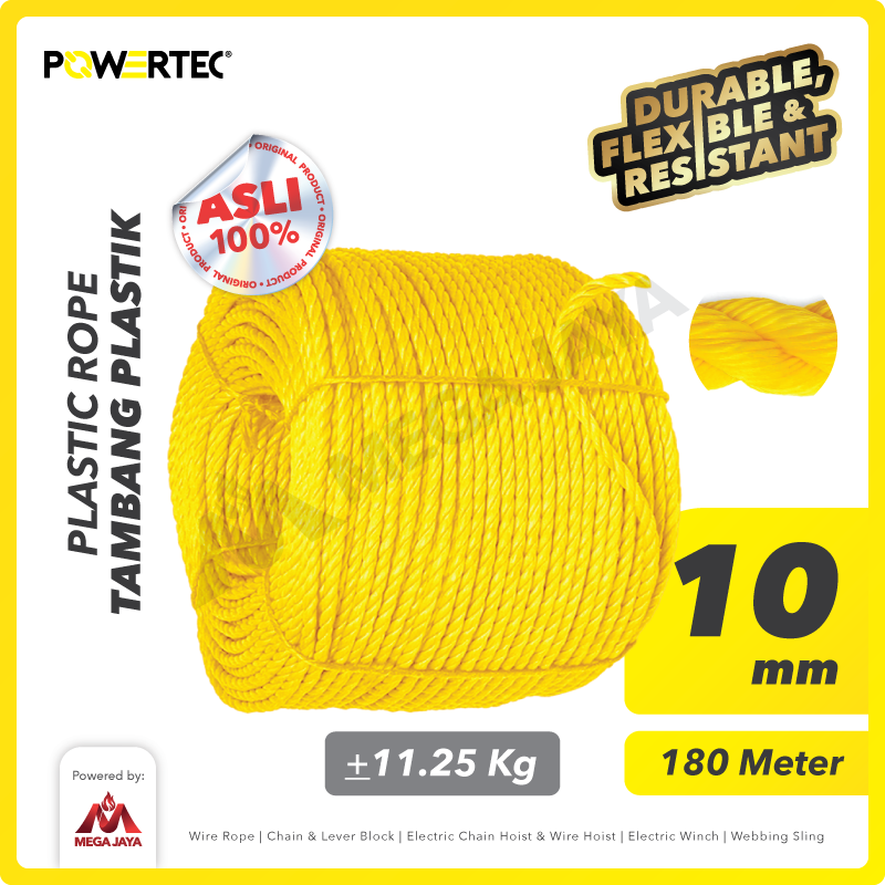 Tali Tambang Plastik 10mm x 180m Plastic Rope POWERTEC - Kuning