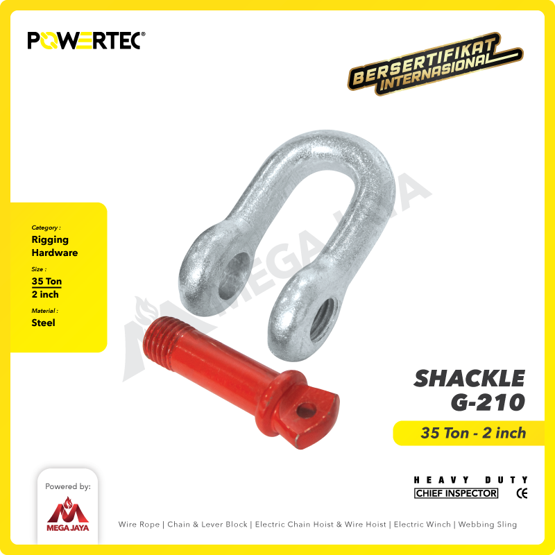 Shackle D G210 35 Ton - 2" POWERTEC Segel Dee Screw Pin