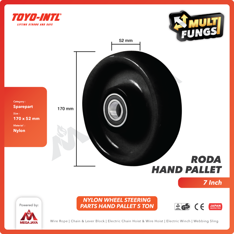 Nylon Steering Wheel / Roda Hand Pallet Nilon 170mm x 52mm 5 Ton 7" TOYO