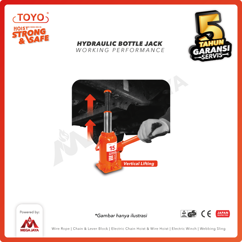 Hydraulic Bottle Jack / Dongkrak Botol 8 Ton TOYO