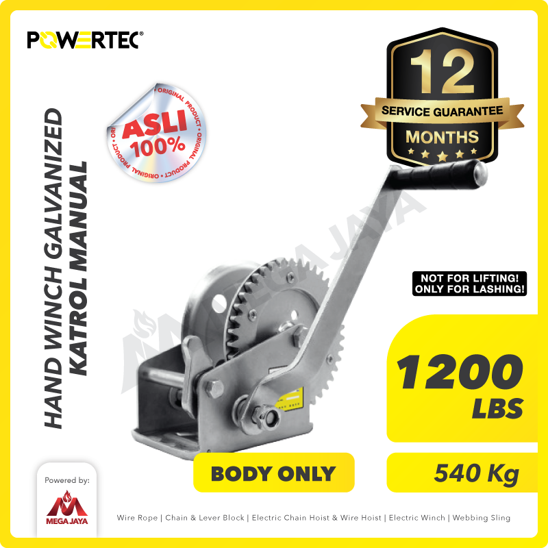 Hand Winch / Boat Winch / Katrol Manual 1200lbs / 540Kg Galv POWERTEC