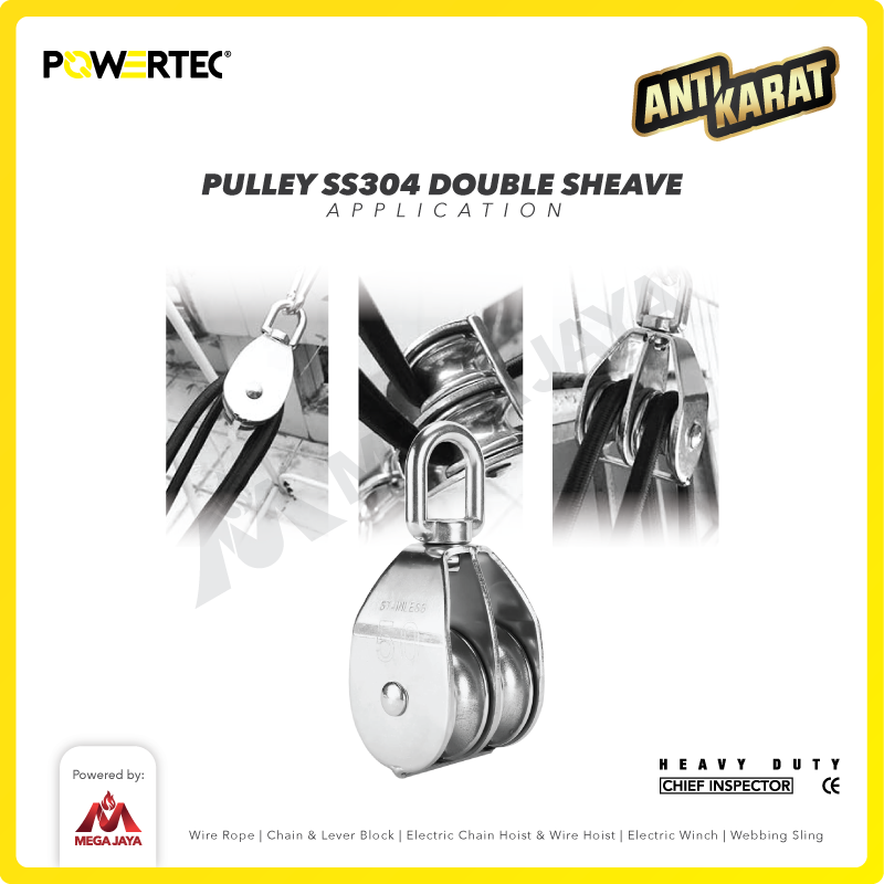 Small Pulley SS 304 Katrol Kerekan 50mm - 2 Sheave Stainless POWERTEC