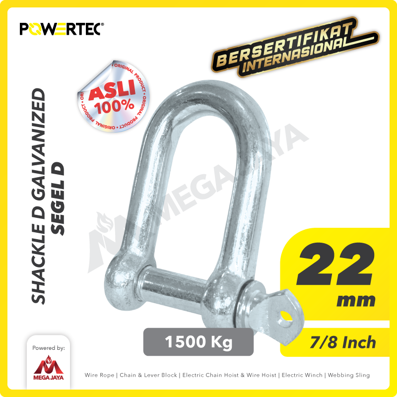 Shackle D Galvanized 22mm - 7/8" POWERTEC Segel Dee Galvanis