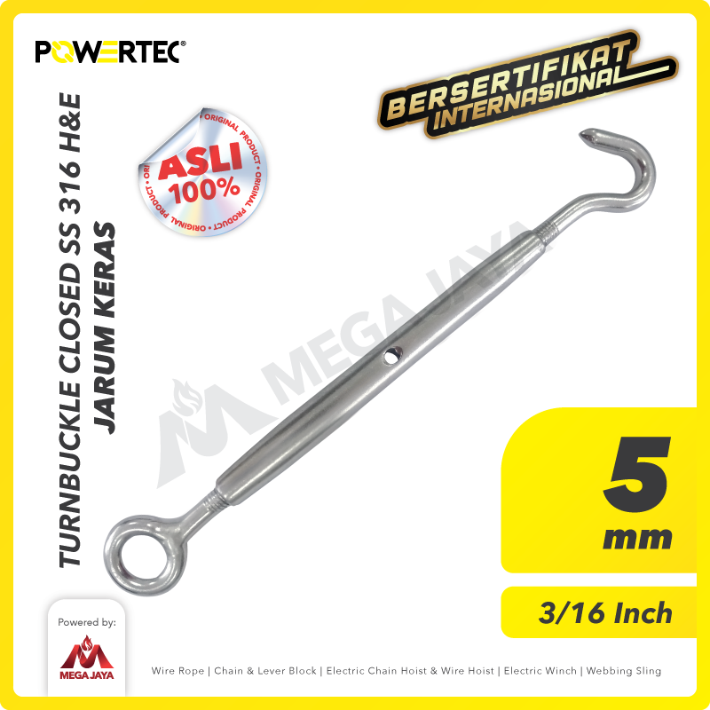 Turnbuckle / Jarum Keras SS Closed Hook & Eye M5 Span Skrup POWERTEC