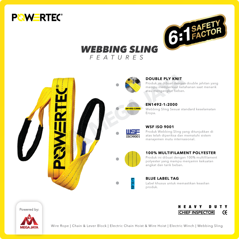 Webbing Sling Belt / Tali Angkat 24 Ton x 6 Meter POWERTEC Double Ply