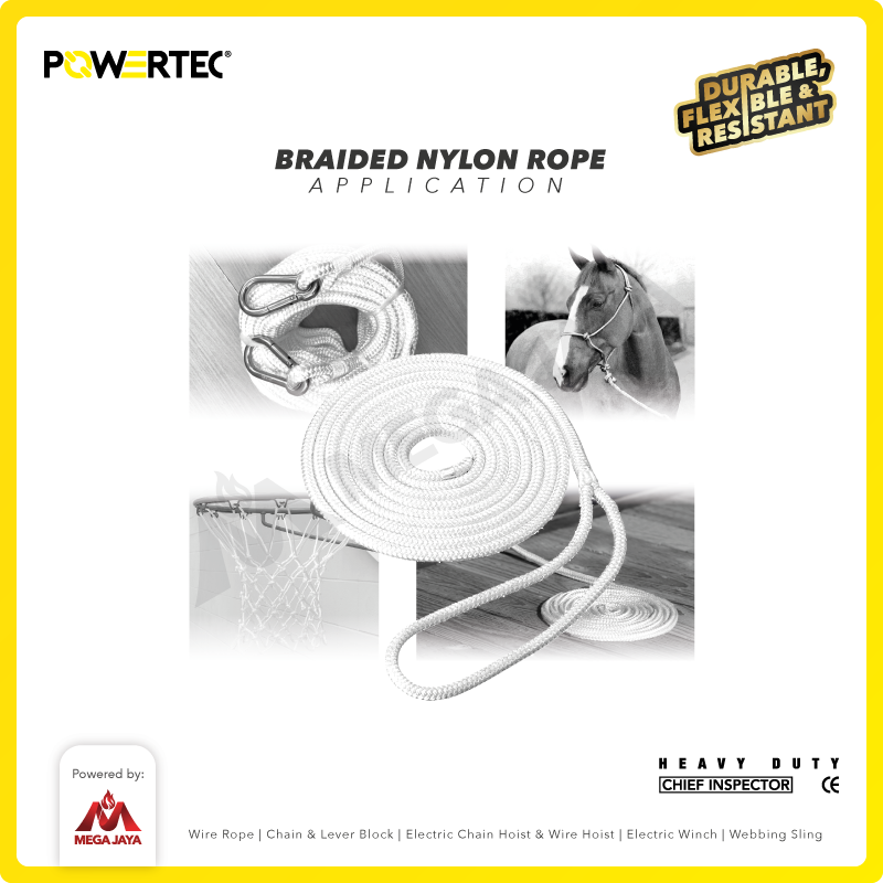 Tali Nilon Kepang 5mm x 60m Braided Nylon Rope POWERTEC