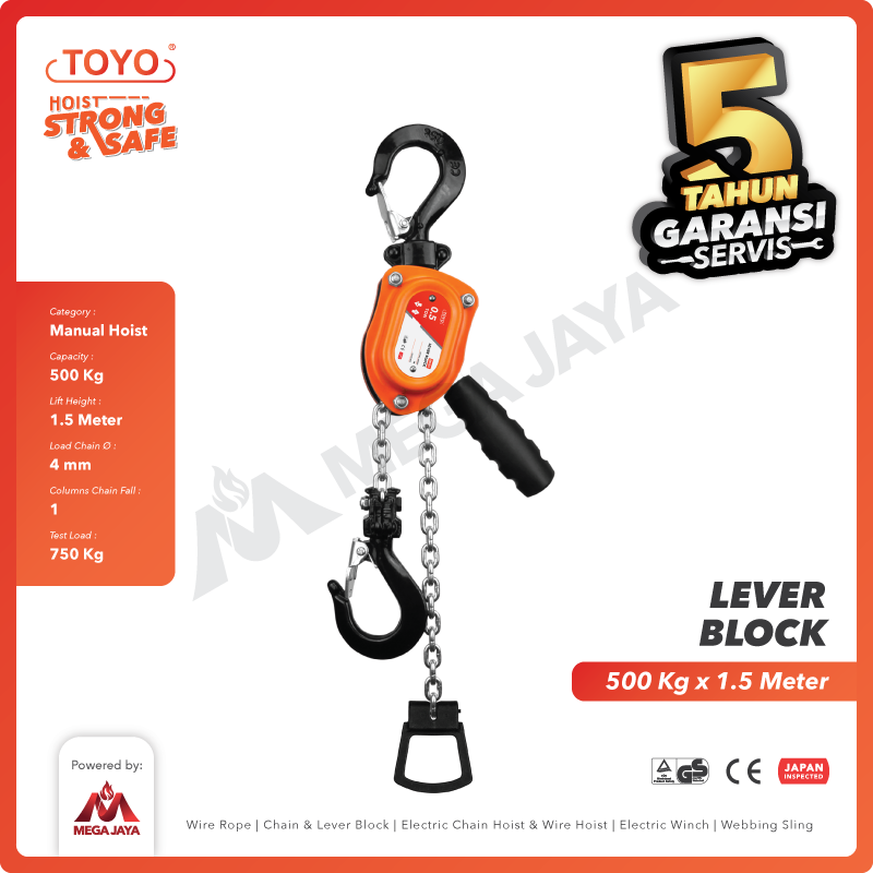 Mini Lever Block / Lever Hoist 500 Kg x 1.5 Meter TOYO